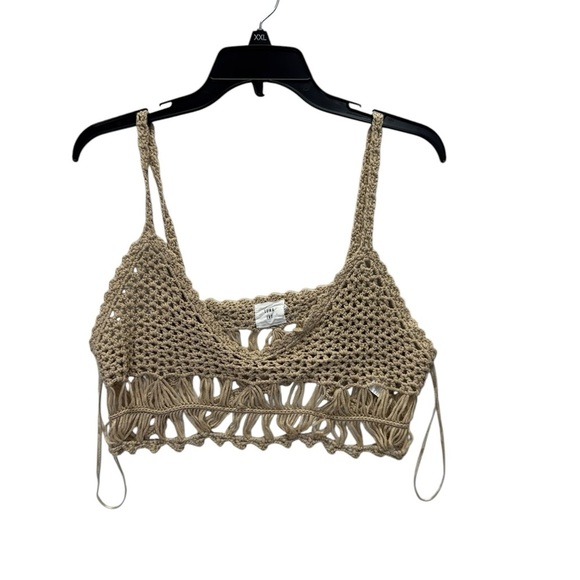 LUNA IVY.  Tan Cropped Cut Out Tank Top - Picture 1 of 6